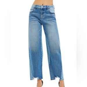 395. Risen Cropped Barrel Jeans With Contrast Wash